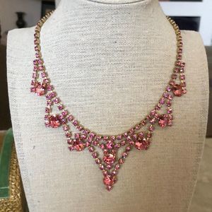 Vintage Pink Rhinestone Tiara Style Choker Necklace